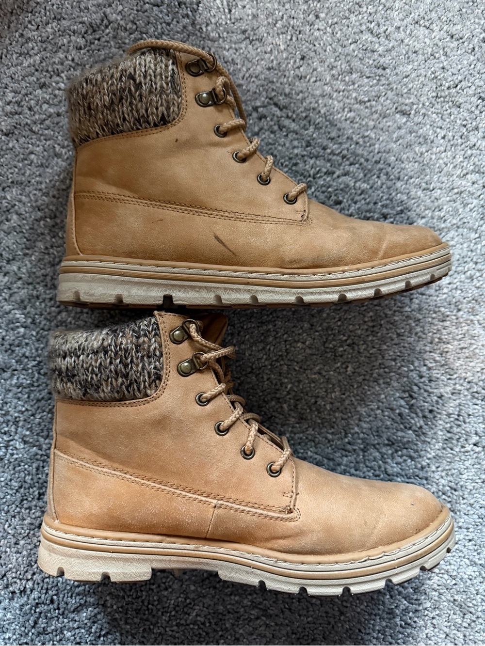Tan Lace-Up Knit Collar Boot